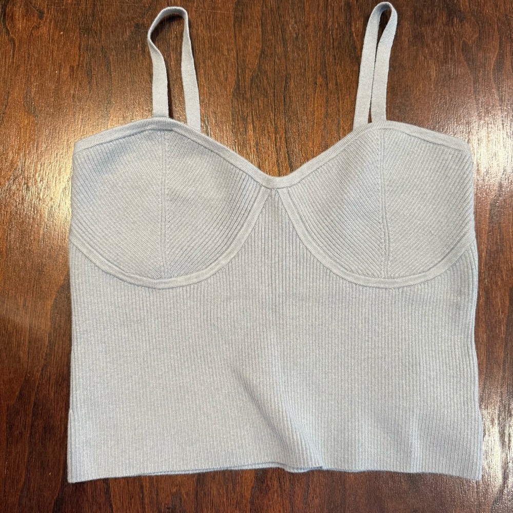 NWT Madewell Corset-Detail Crop Sweater Tank NL178 Blue Ribbed Knit Bustier Top